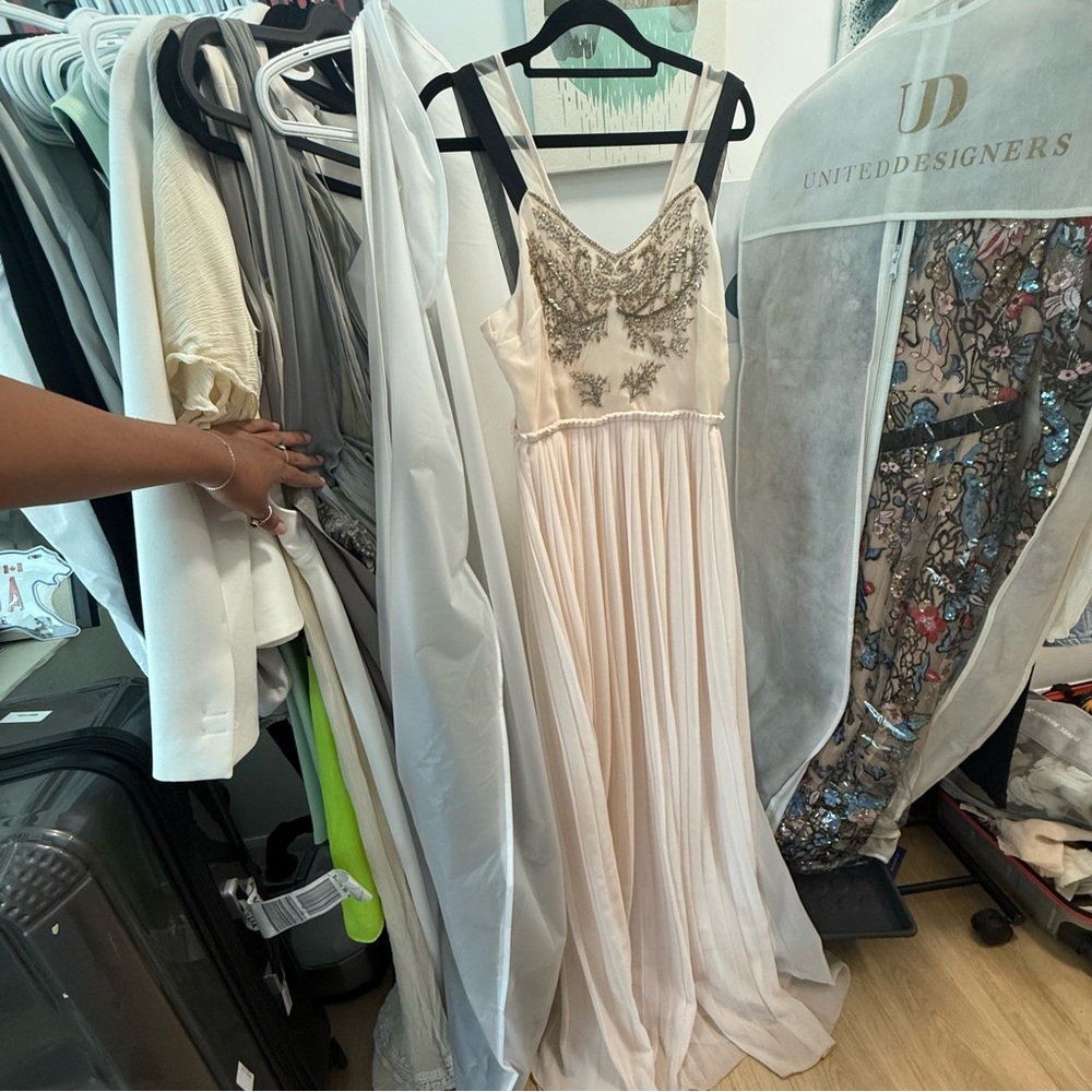 Reiss Cream Maxi Dress with Silver Embellishments